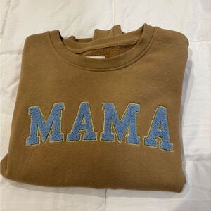 Brown Sweatshirt with Blue 'MAMA' Embroidery